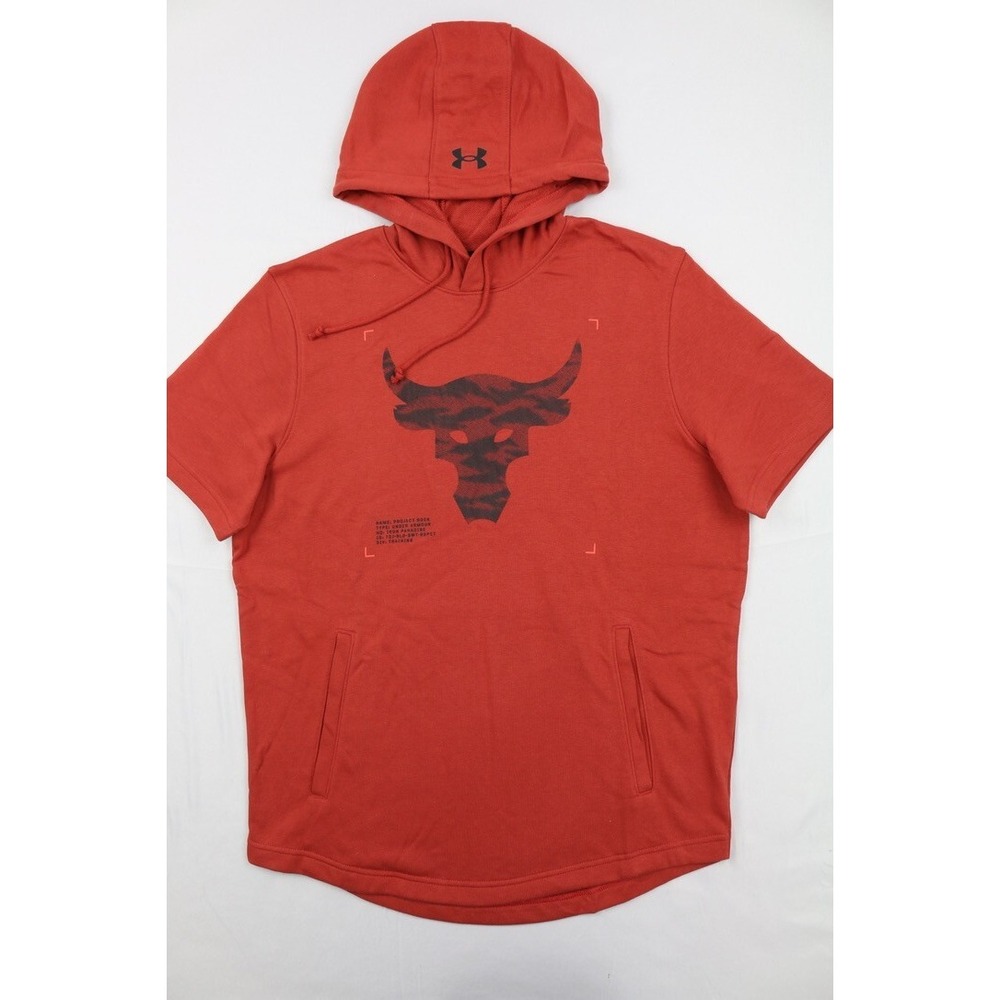 Under Armour Mens Project Rock Short Sleeve Hoodie Terry Under Paradise Red M
